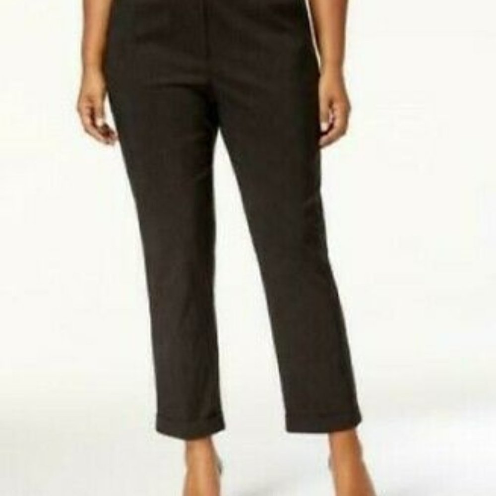 NY Collection Women Plus Striped Belted Mid Rise Cropped Cuffed Pants Size 24W